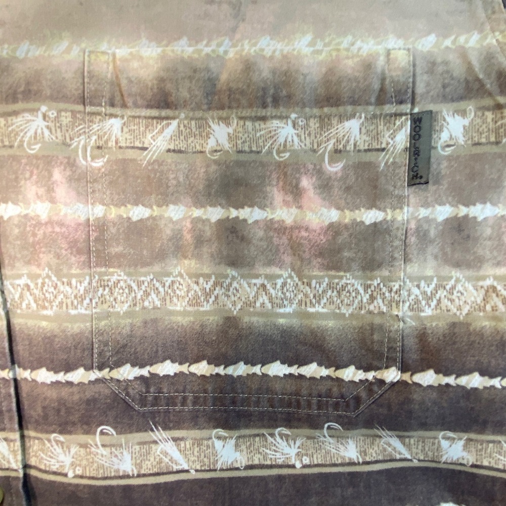Woolrich Mens Fly Fishing Lure Stripe Button Down Shirt Brown Tan Medium - Picture 2 of 7
